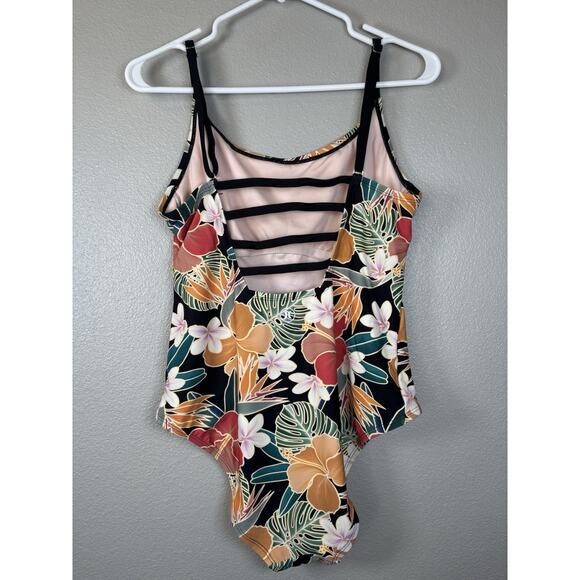 Hurley One Piece Swim XL Tropical Floral Burgundy White‎ Orange Hawaiian EUC - Picture 4 of 10